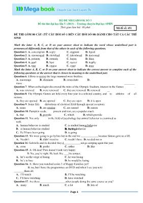 Đề thi thử Đại học lần V môn Tiếng Anh - Mã đề số 451 - Trường Đại học Sư phạm Hà Nội